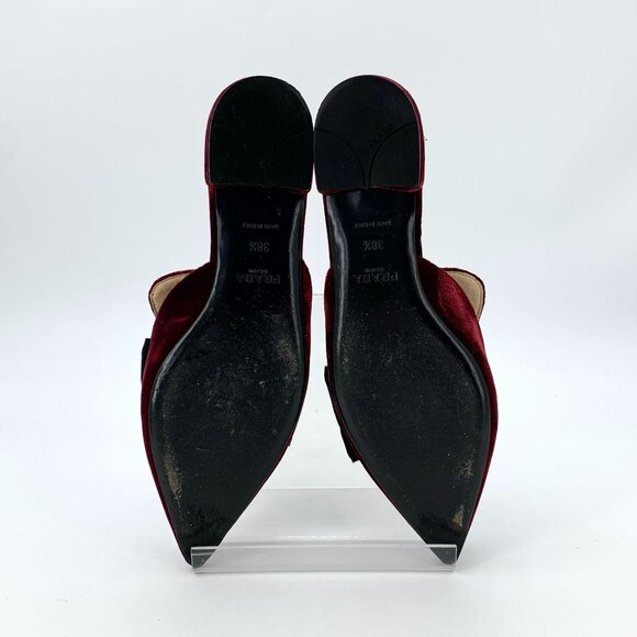 Prada Womens Burgundy Velvet Bow Pointed Toe Slip-On Flats 38.5 - Picture 5 of 9